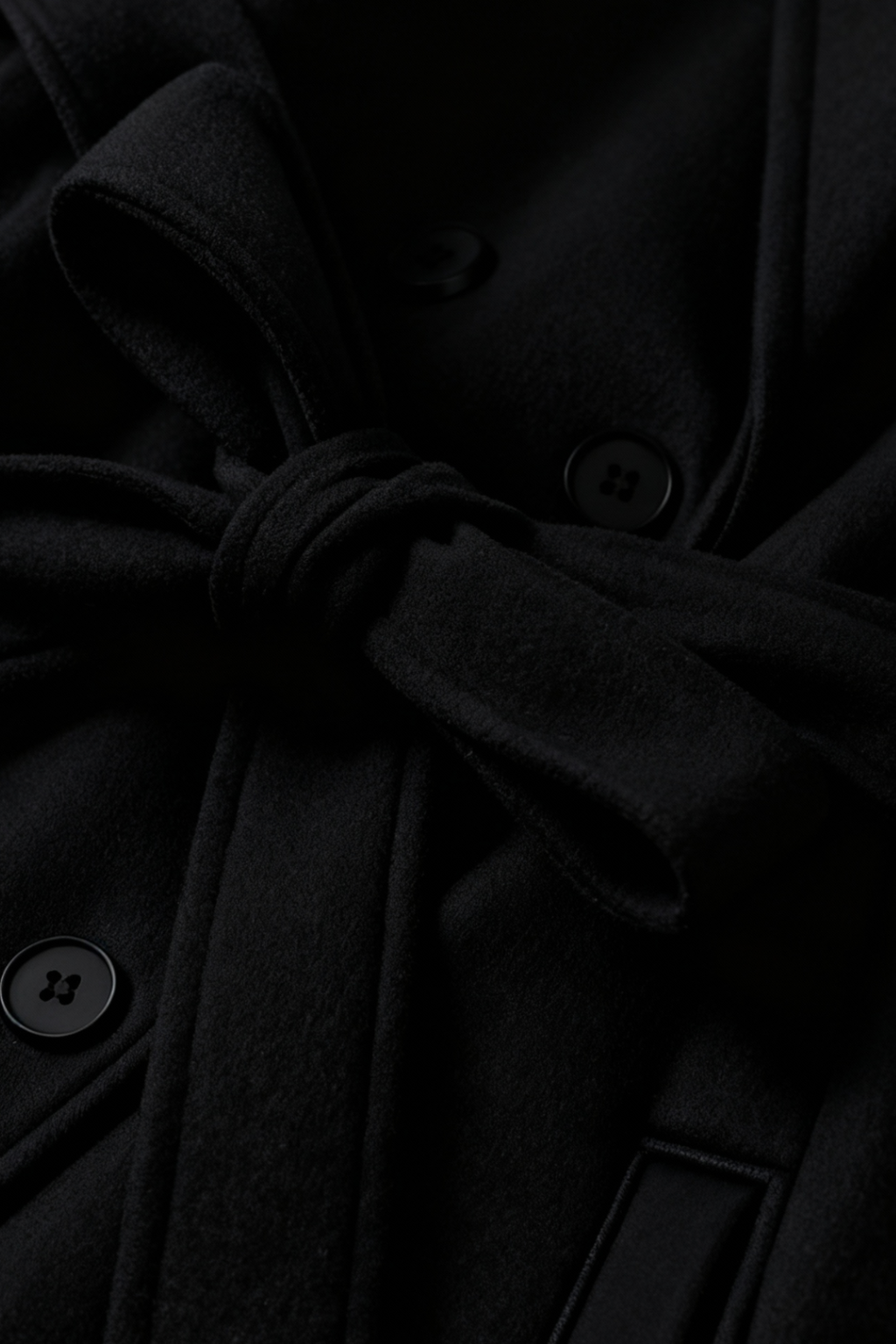 Coat : Women's Black Double-Breasted Long Trench Coat with Belt in van Vanda Liamo