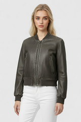 Chaqueta bomber vintage de cuero sintético para mujer - estilo clásico, tallas S-XL