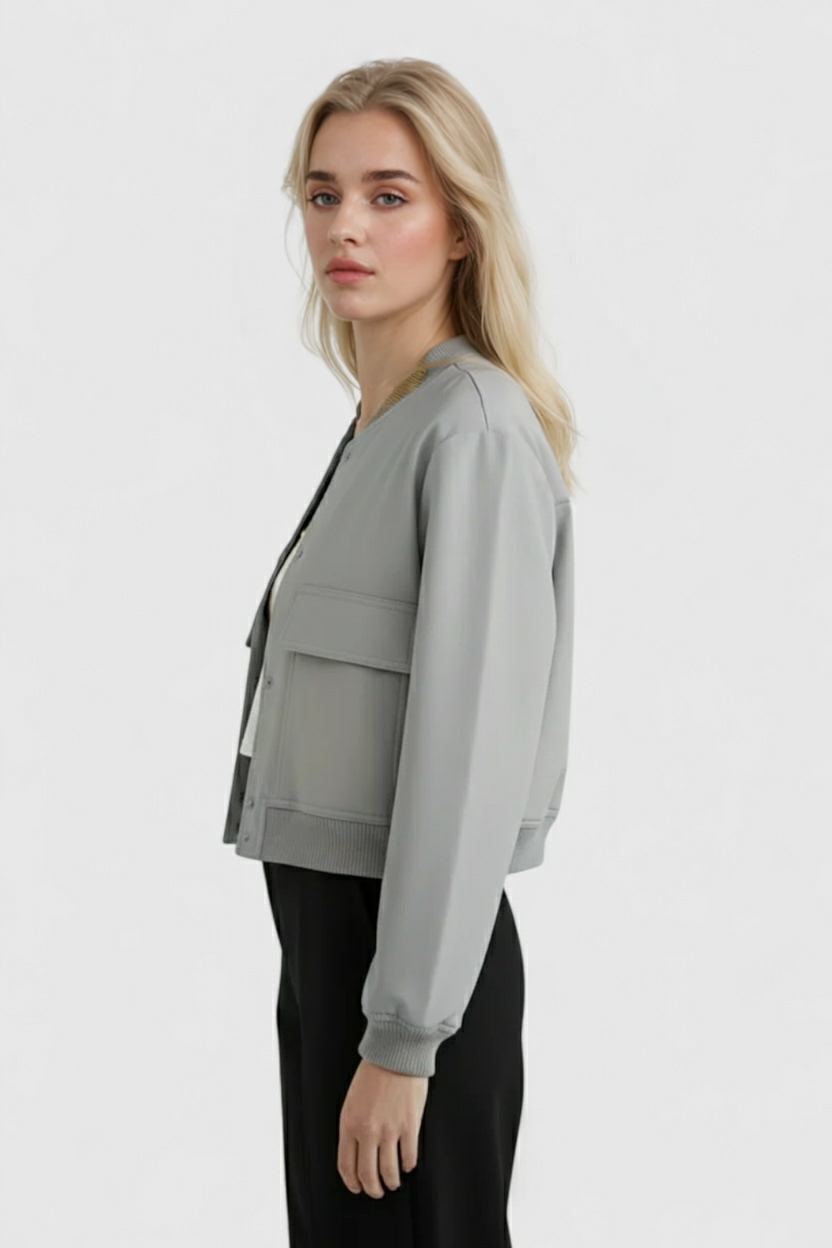 Jacket : Women's Gray Bomber Jacket in van Vanda Liamo