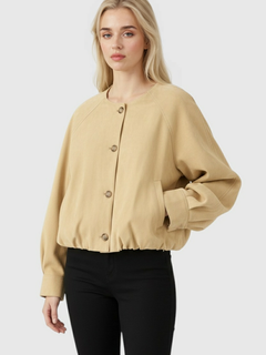 Women's Khaki Crew Neck Jacket