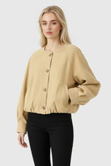 Dames Khaki Trui Jas met Ronde Hals