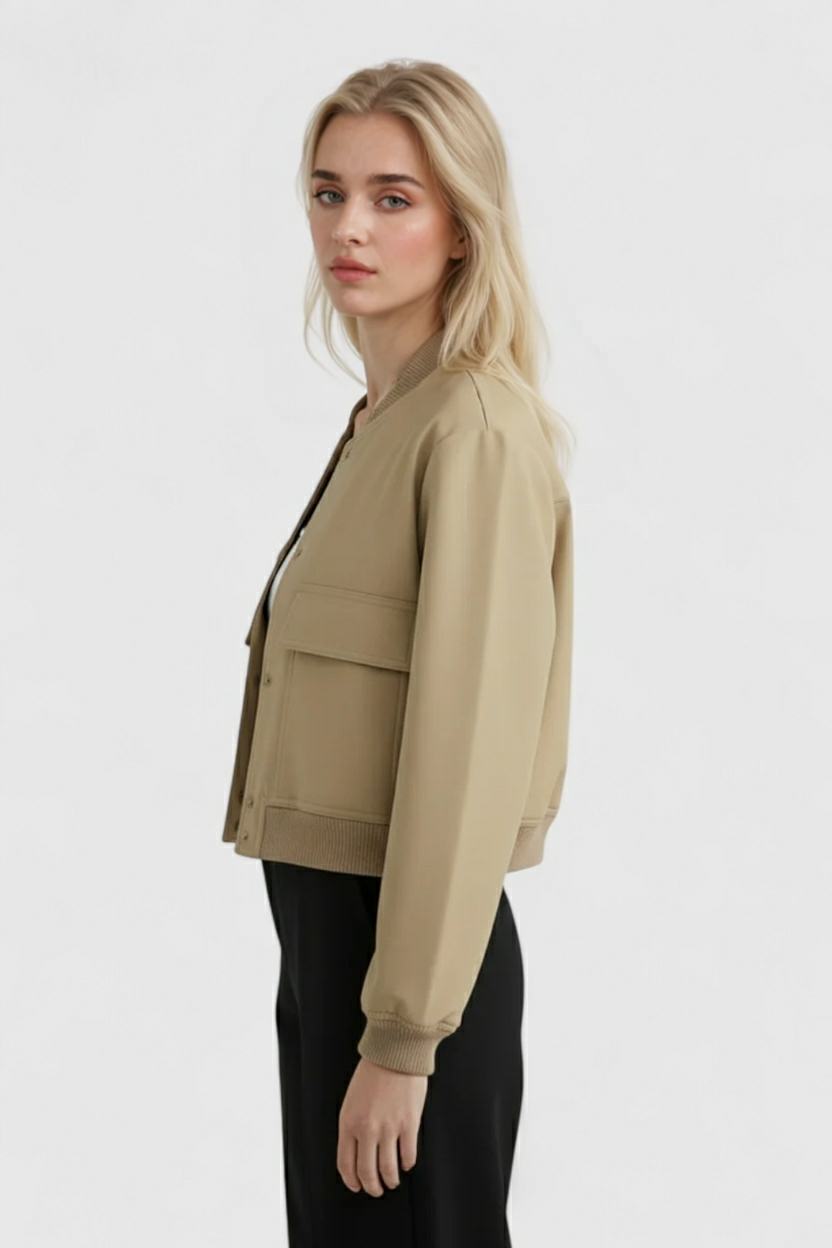 Jacket : Women's Khaki Bomber Jacket in van Vanda Liamo