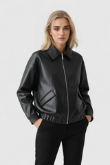 Chaqueta moto de cuero sintético negra para mujer - ligera, estilo diario