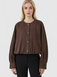 Women's Crew Neck Jacket - Coffee