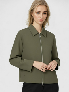 Women's Casual Bomber Jacket - Army Green