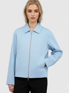 Women's Light Blue Casual Bomber Jacket - Stylish Lightweight Spring/Fall Outerwear
