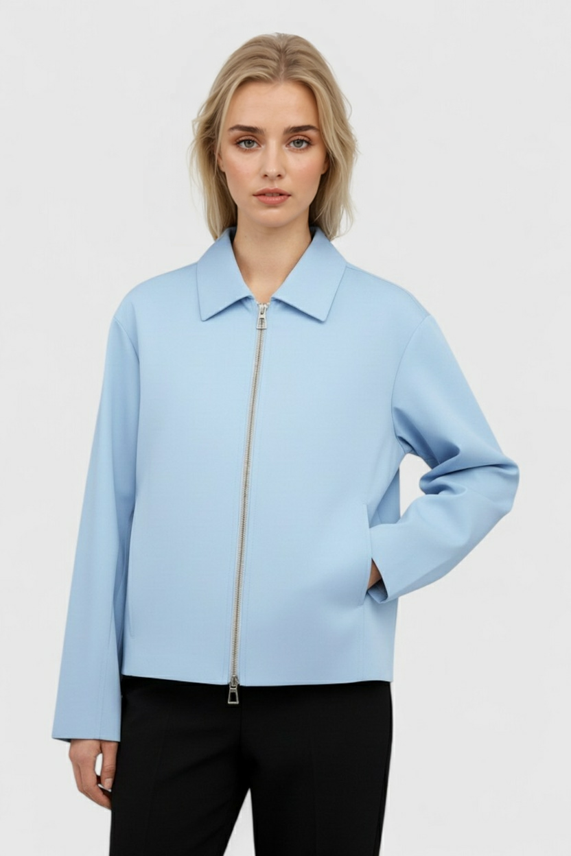 Jacket : Women's Light Blue Casual Bomber Jacket - Stylish Lightweight Spring/Fall Outerwear in van Vanda Liamo
