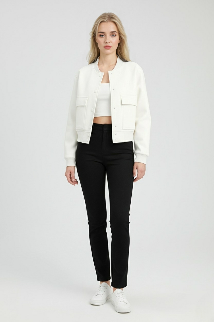 Jacket : Bomber Jacket for Women - White Lightweight Zip-Up for Casual Wear in van Vanda Liamo