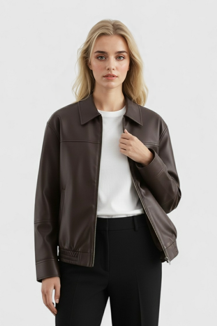 Jacket : Women's Black Faux Leather Aviator Jacket - Warm Winter Coat in van Vanda Liamo