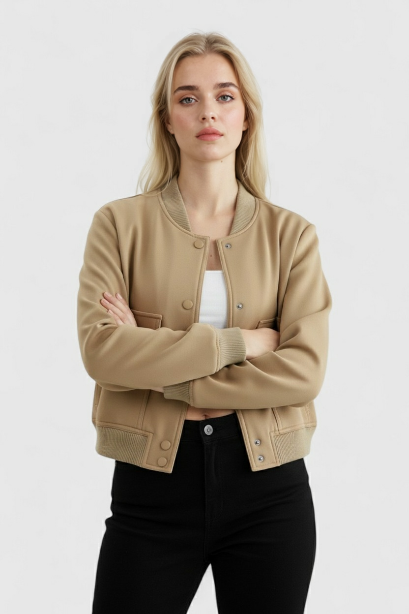 Jacket : Women's Khaki Bomber Jacket in van Vanda Liamo