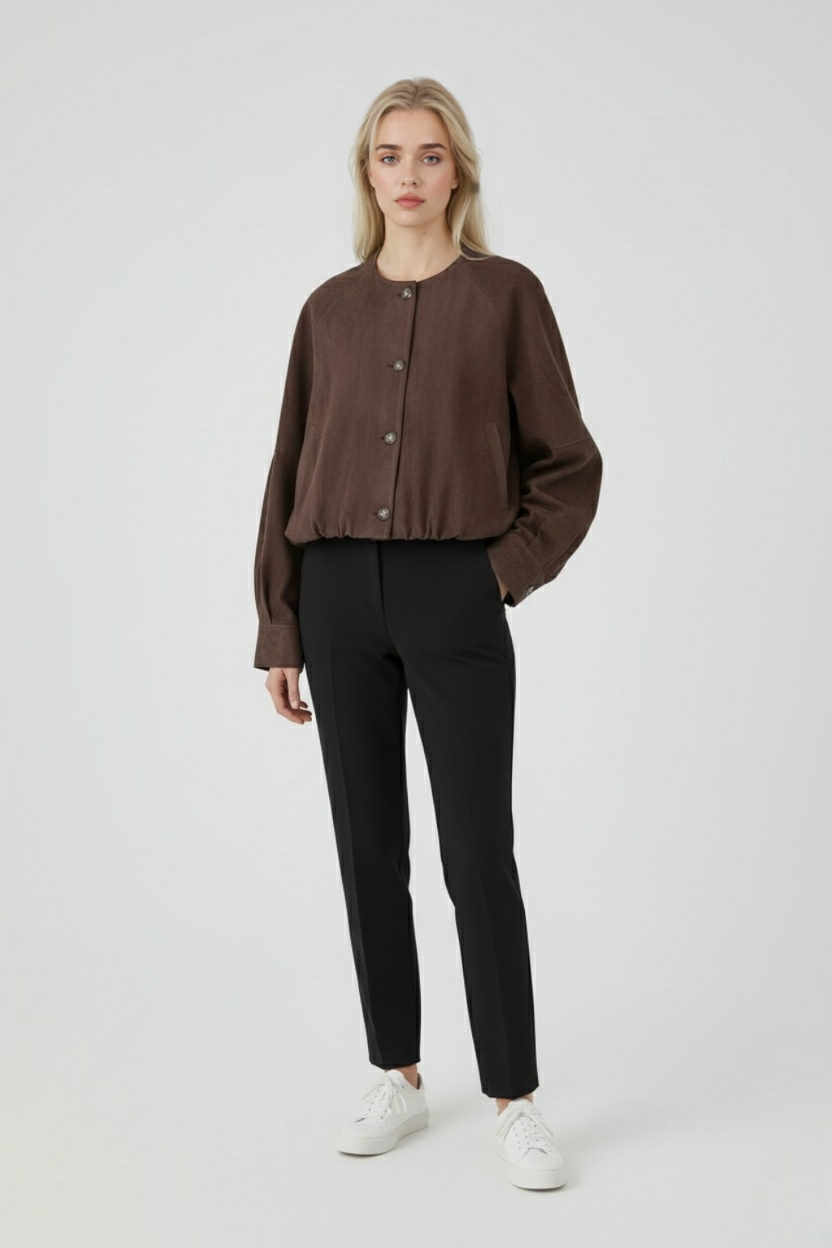 Jacket : Women's Crew Neck Jacket - Coffee in van Vanda Liamo