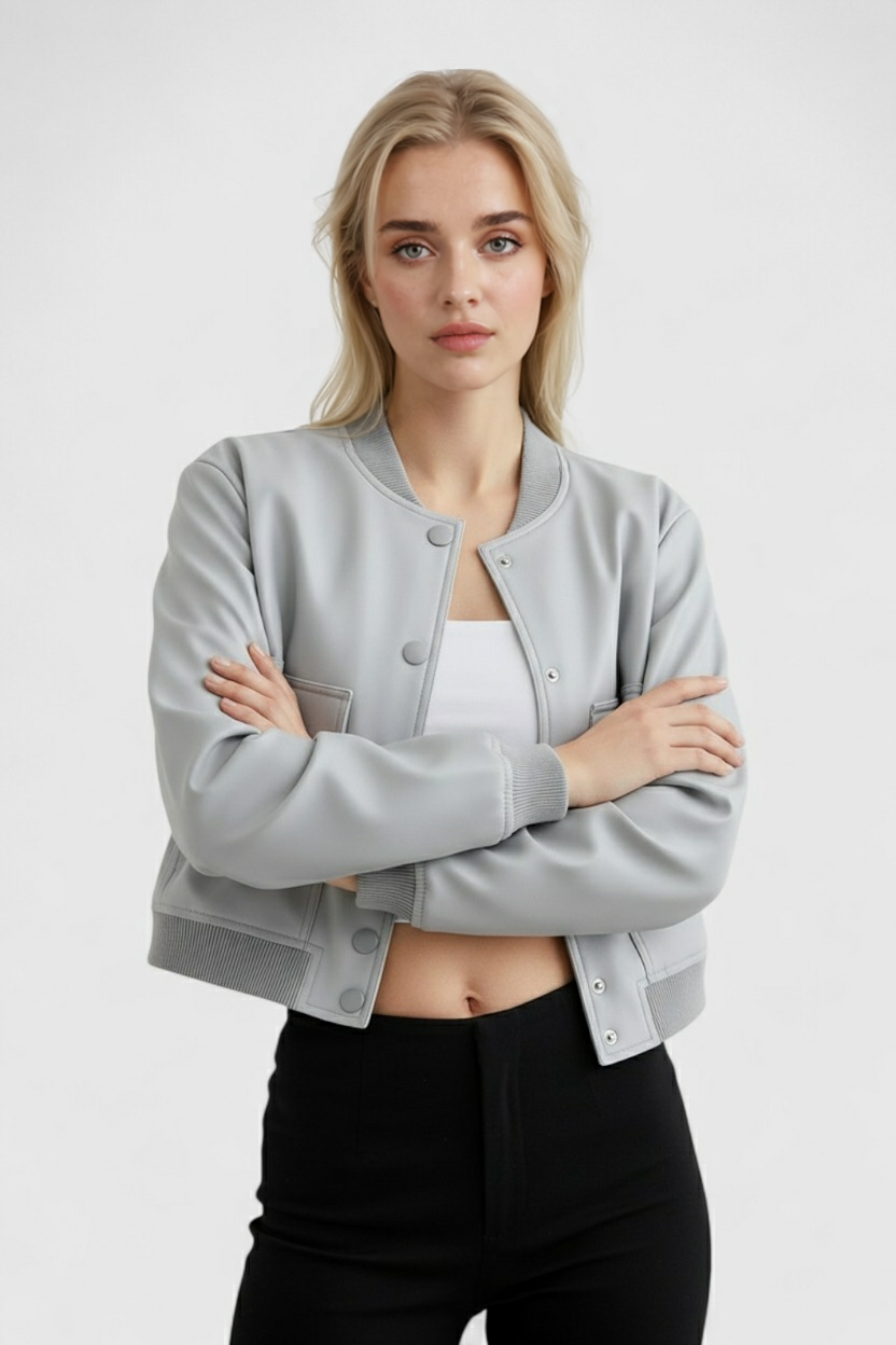 Jacket : Women's Gray Bomber Jacket in van Vanda Liamo