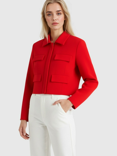 Women's Red Cropped Denim Jacket - Classic Fit, Button-Front, Sizes S-XL