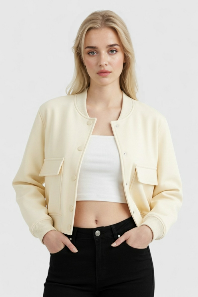 Jacket : Women's Bomber Jacket - Milk White in van Vanda Liamo