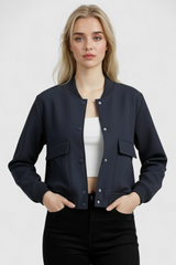 Dames marineblauw lichtgewicht bomberjack - casual ritsstijl