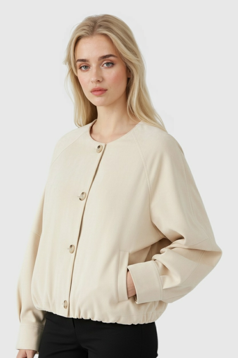 Jacket : Women's Beige Crew Neck Jacket in van Vanda Liamo