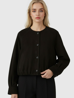 Women's Black Crew Neck Jacket
