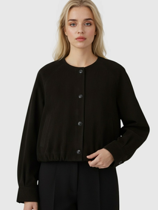 Women's Black Crew Neck Jacket