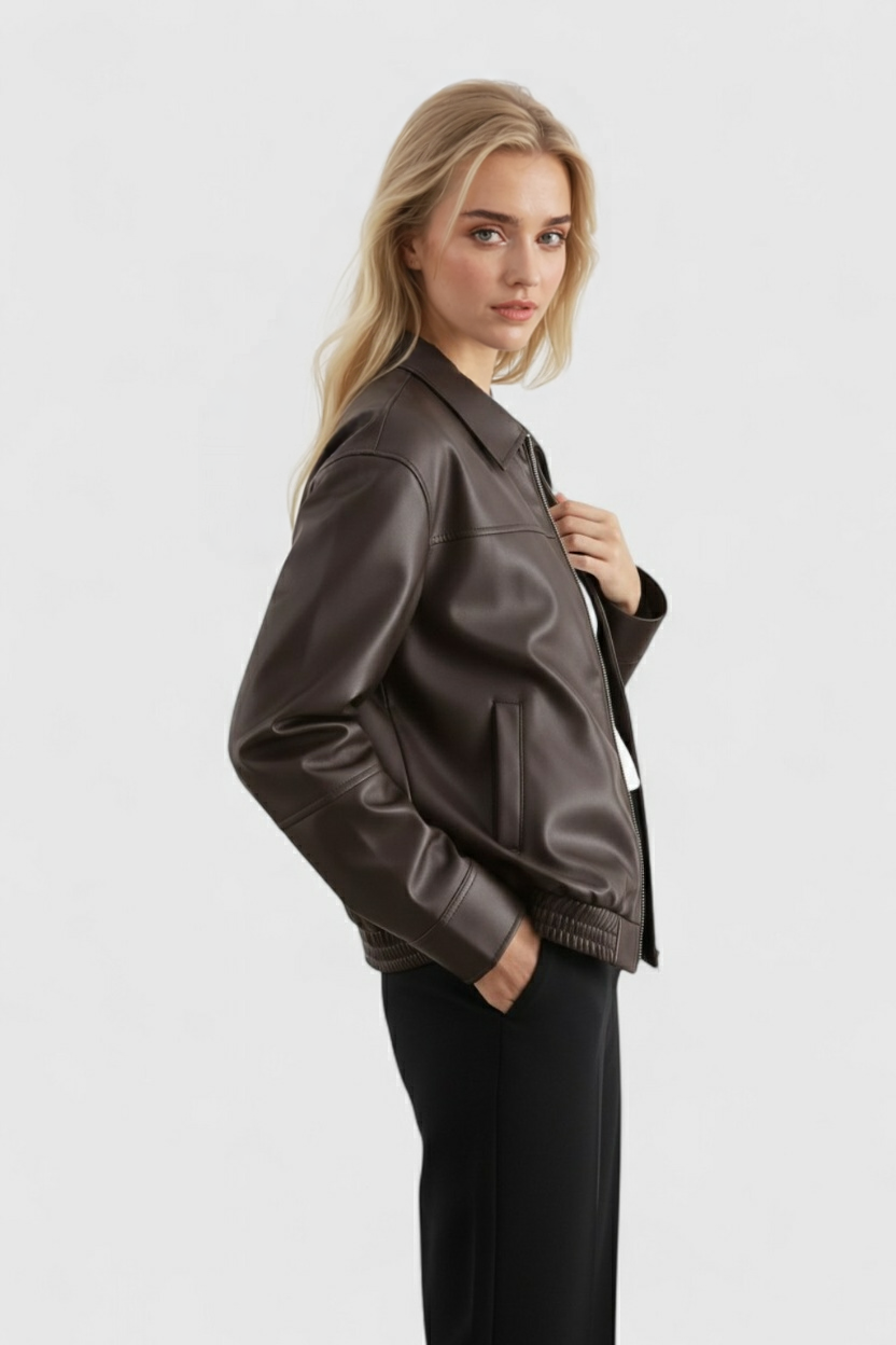 Jacket : Women's Black Faux Leather Aviator Jacket - Warm Winter Coat, S-XL in van Vanda Liamo