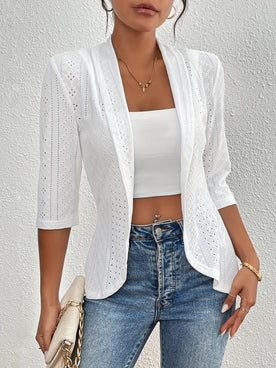 Jackets : Women's Open Front Jacket - Lightweight Layering Piece in White van Roselva
