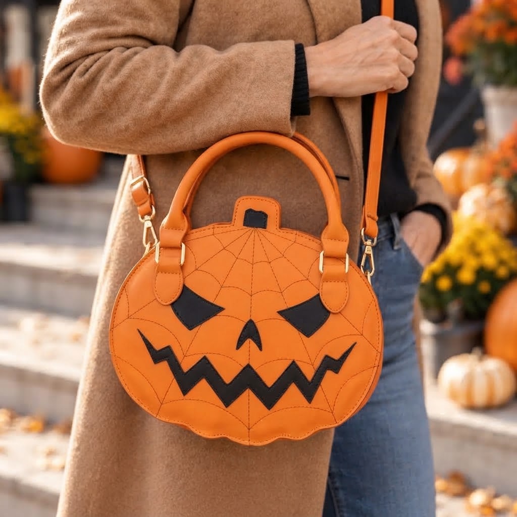 Pumpkin Faux Leather Handbag - Halloween Accessory