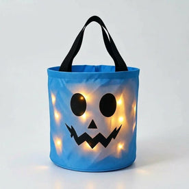 Home & Garden > Decor > Seasonal & Holiday Decorations : LED Pumpkin Candy Basket with Handle for Halloween in Blue van Vandaliamo