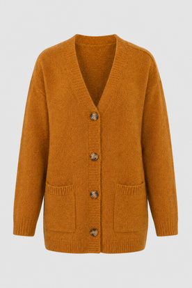 Cardigan : Women's Brown V-Neck Knit Cardigan in Brown van Vanda Liamo