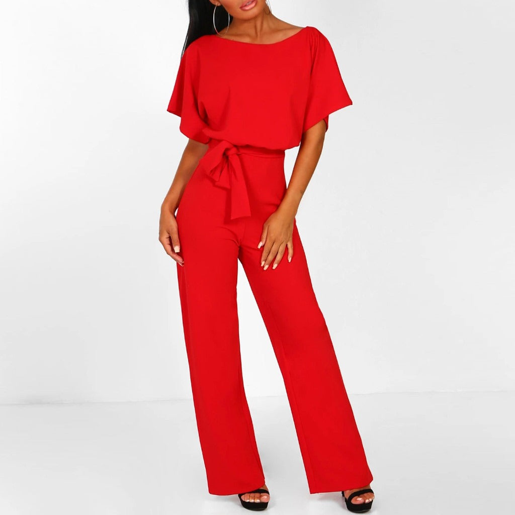 Women's Elegant Belted Jumpsuit - Wide Leg One-Piece