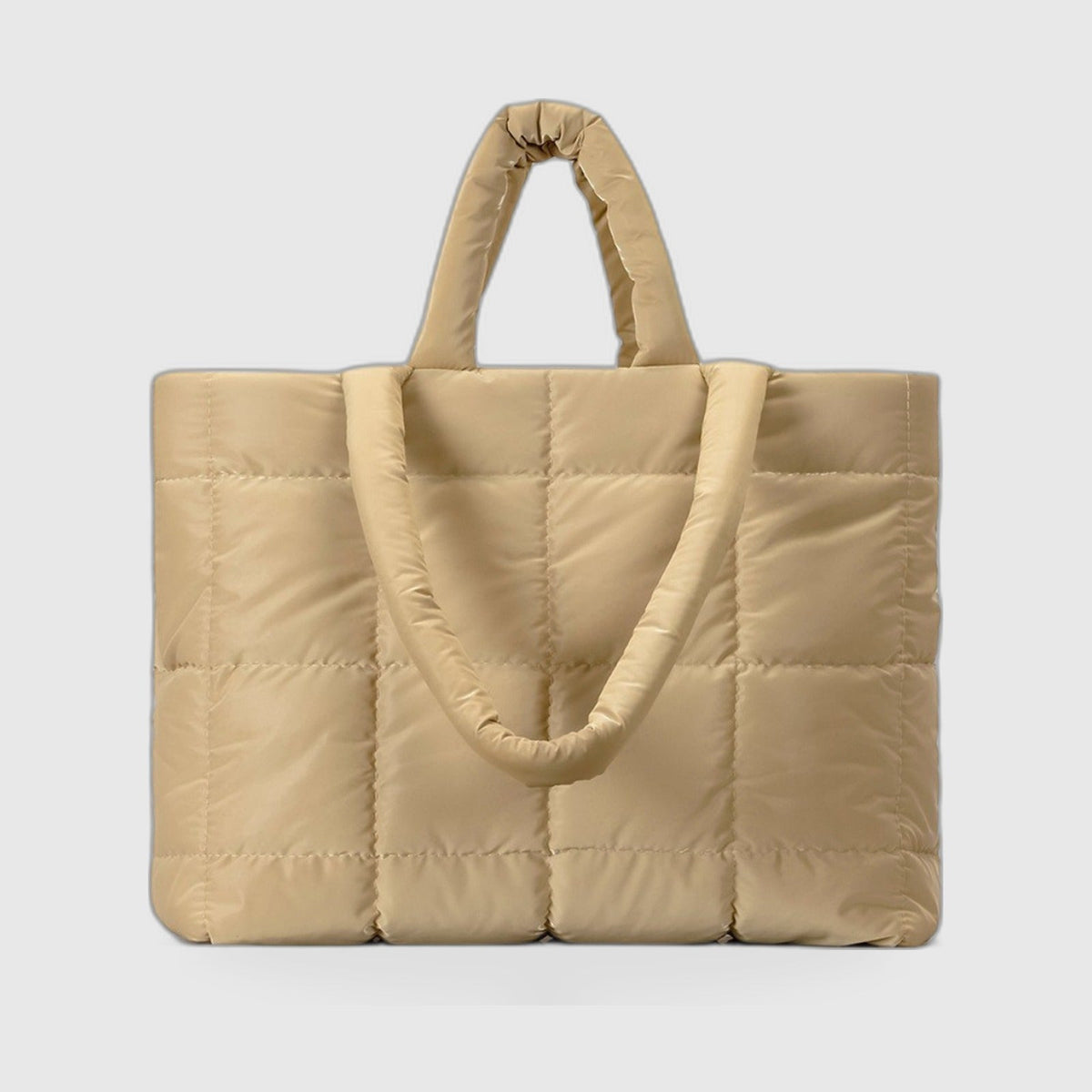 Puffer Tote Bag : Padded Puffer Tote Bag – Quilted Glossy Everyday Carryall in Khaki van Vanda Liamo