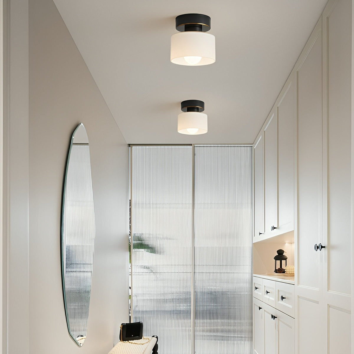 Bauhaus Geometric Alabaster Semi-Flush Ceiling Light Drum