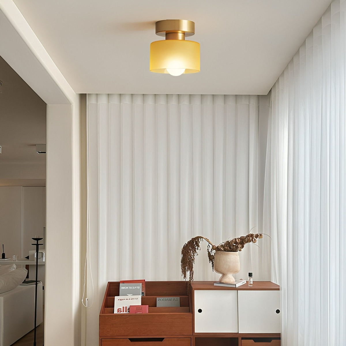Bauhaus Geometric Alabaster Semi-Flush Ceiling Light Drum