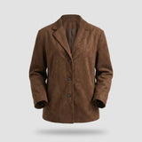 Women's Oversized Blazer - Brown Suede-Look with Lapel Collar