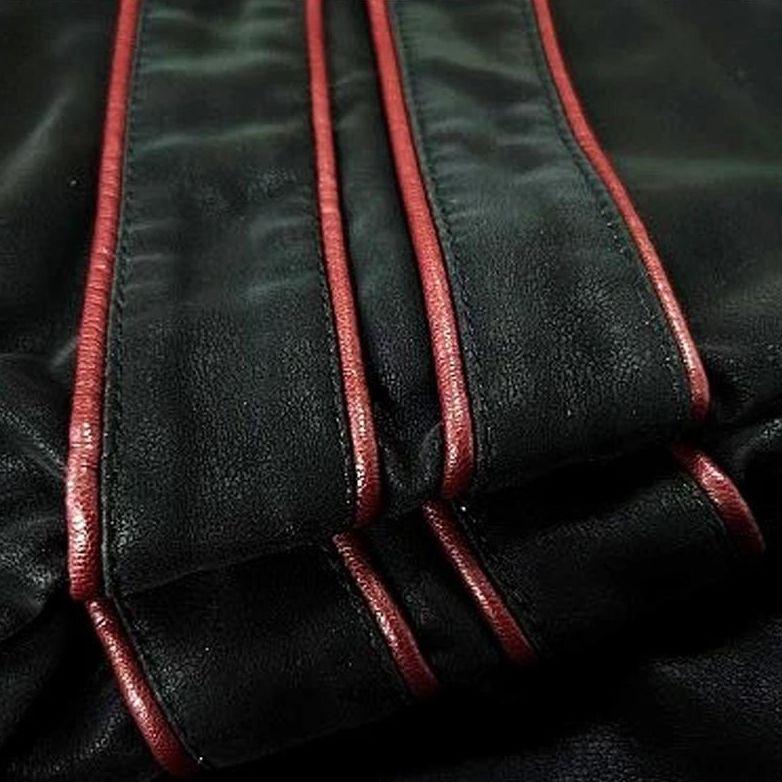 Men's Biker Jacket in Faux Leather with Contrast Stripe Detail