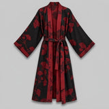 Cotton Kimono Bathrobe with Reversible Leaf Pattern