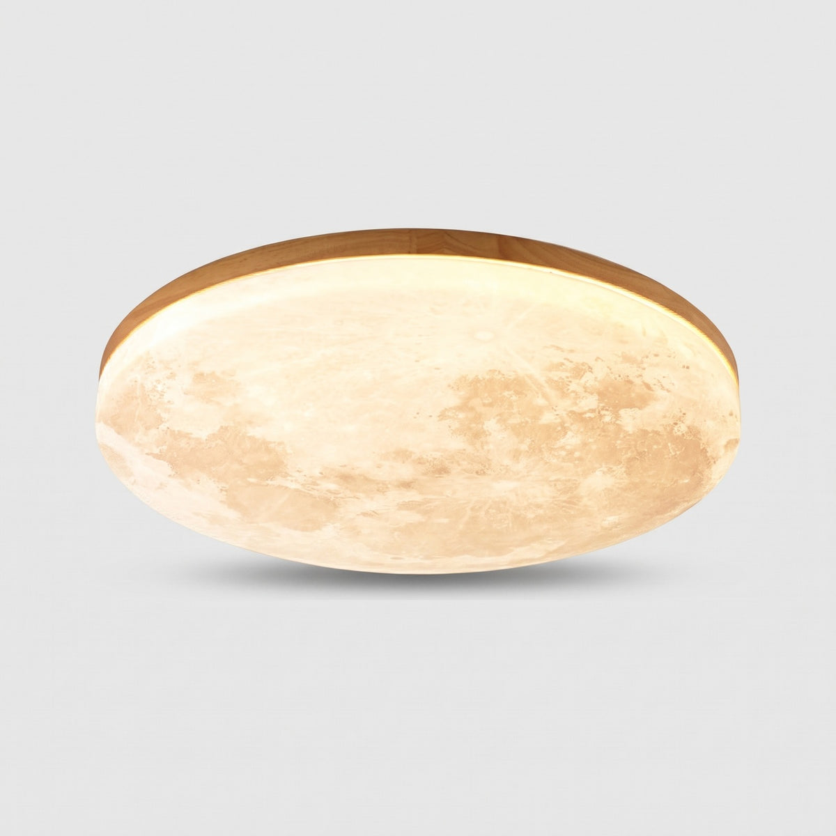 Modern Moon Ceiling Light – 3D Lunar Design with Wood Frame