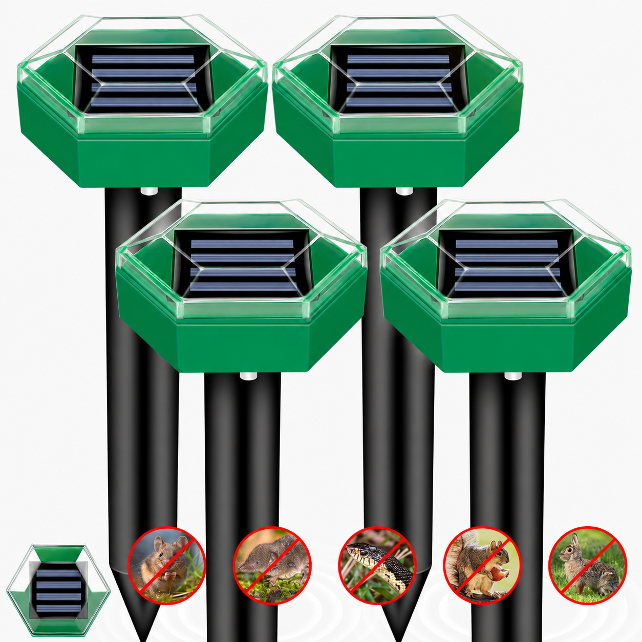 Solar-Powered Ultrasonic Mole & Pest Repeller Spikes (4-Pack)
