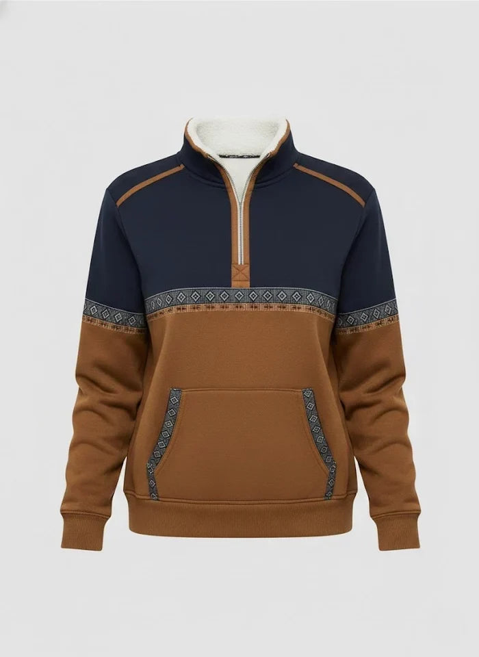 Knitwear : Women's Sweater - Half-Zip with Sherpa Collar, Cognac in van Vanda Liamo