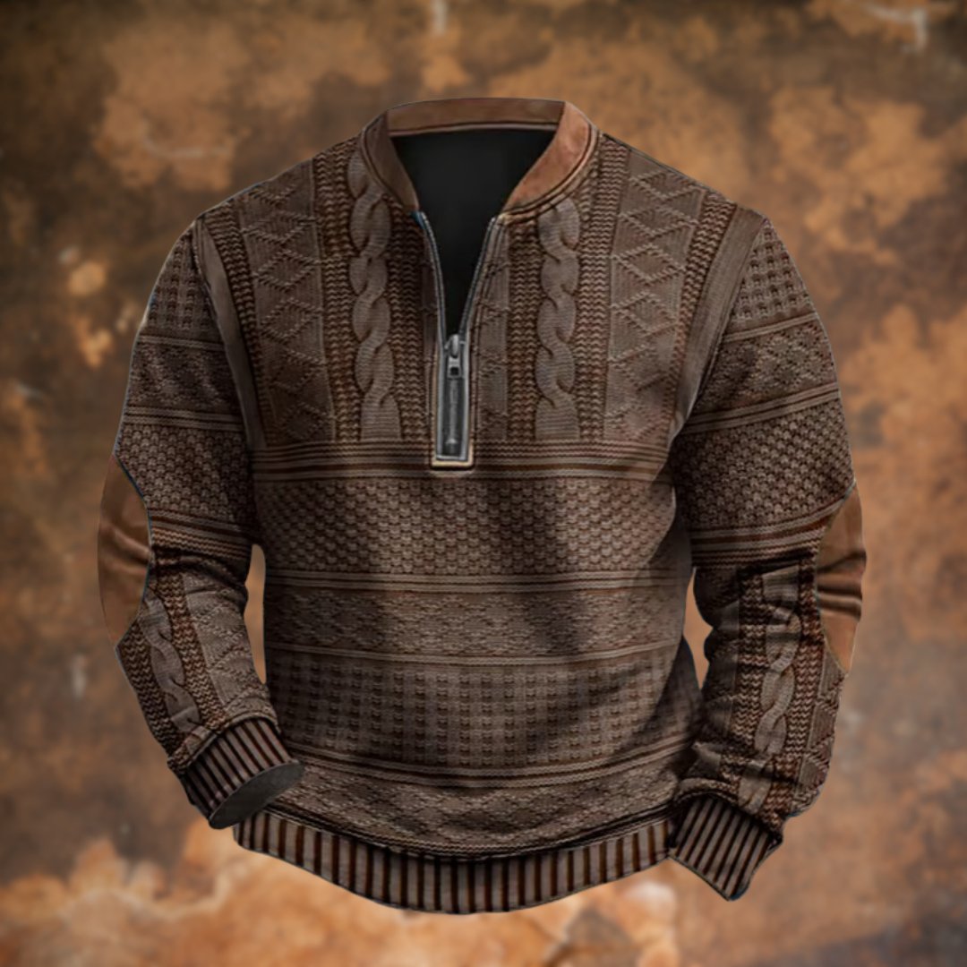 Menswear/Knitwear : Men's Vintage Knitted Sweater with Zip, Dirk in van Vanda Liamo