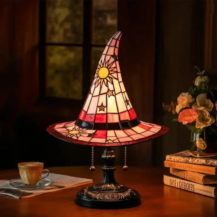 Witch Hat Stained Glass Lamp - Handcrafted Warm Light