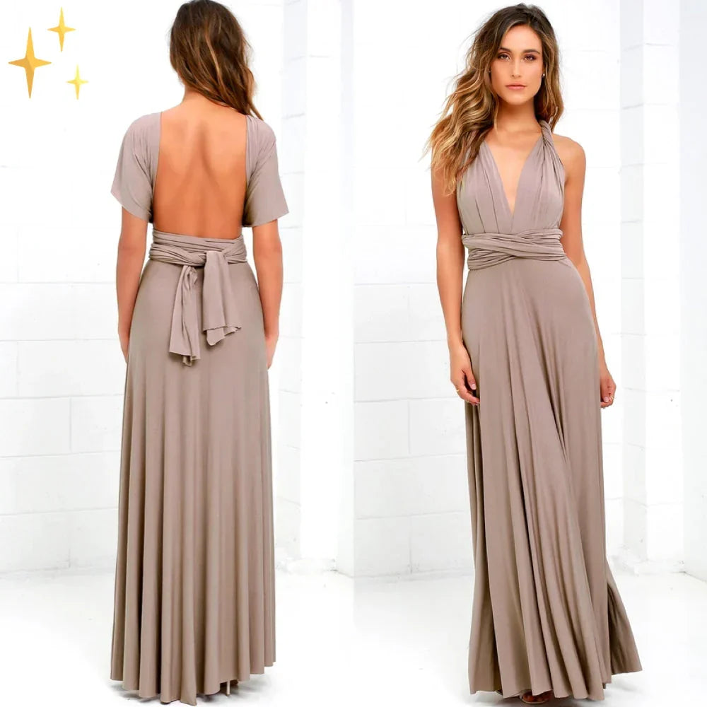 Dress : Women's Multiway Wrap Maxi Dress in Brown van Vandaliamo