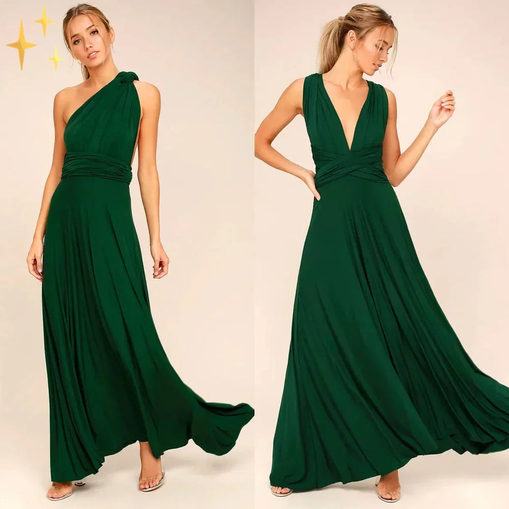Dress : Women's Multiway Wrap Maxi Dress in Dark Green van Vandaliamo