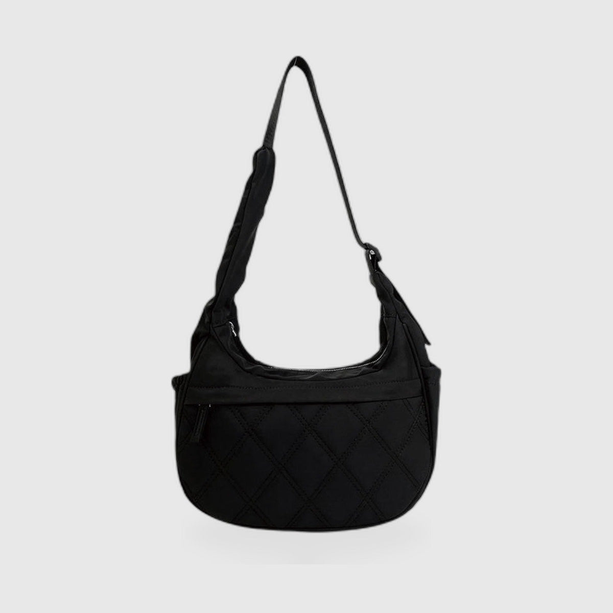 Hobo Bag : Quilted Crescent Hobo Bag – Diamond-Stitch Shoulder Bag in Black van Vanda Liamo
