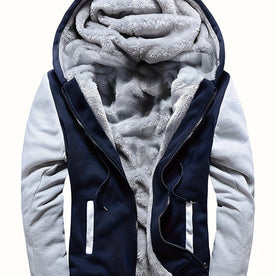Jackets : Men's Warm Fleece Hooded Colorblock Jacket in Light Grey van Roselva