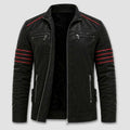 Men's Biker Jacket in Faux Leather with Contrast Stripe Detail