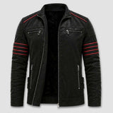 Men's Biker Jacket in Faux Leather with Contrast Stripe Detail
