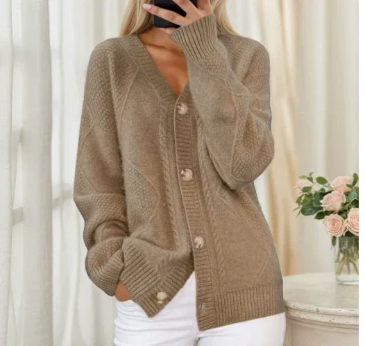 Knitwear : Women's Knitted Vest - Textured Pattern with V-Neck in van Vanda Liamo