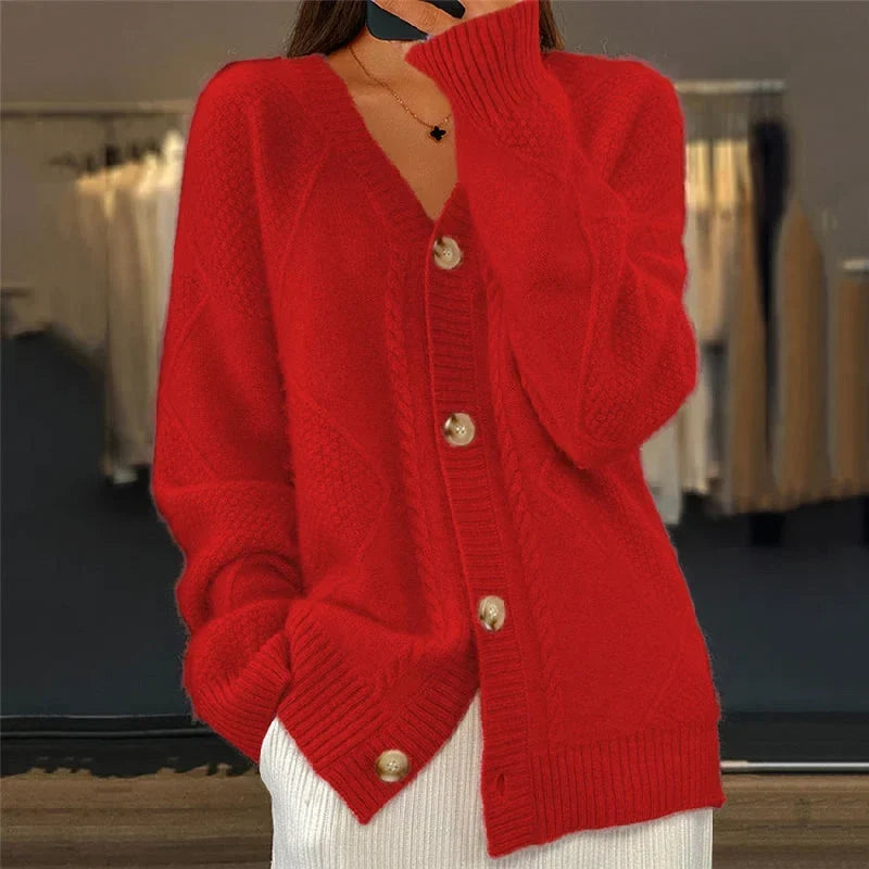 Knitwear : Women's Knitted Vest - Textured Pattern with V-Neck in van Vanda Liamo