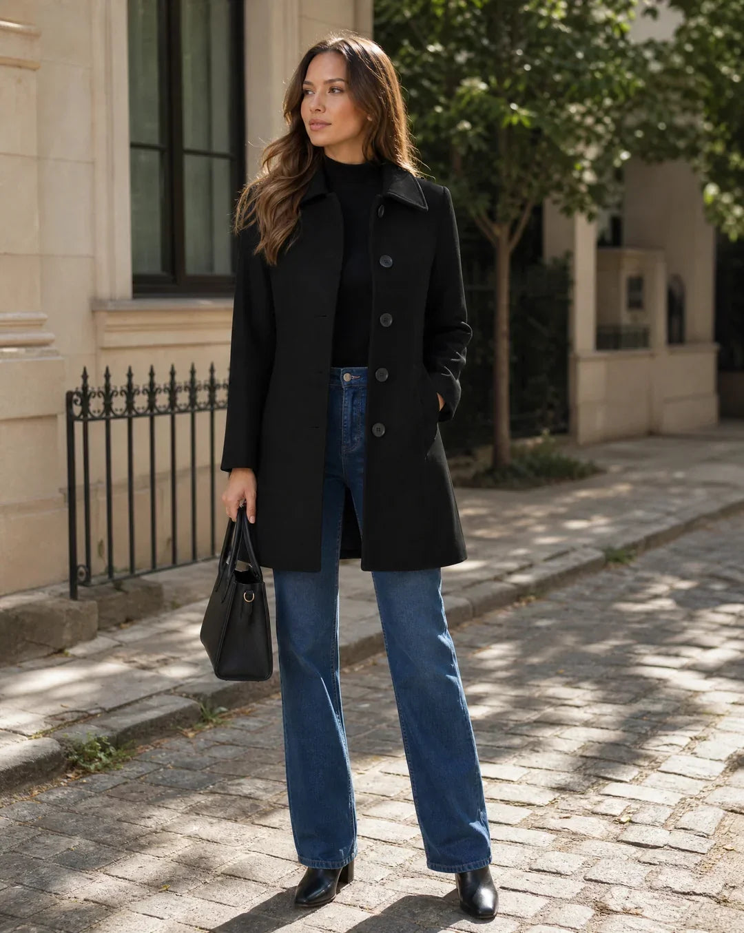 Outerwear : Women's Tailored Coat - Classic Collar with Button Closure in van Vanda Liamo