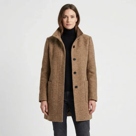 Outerwear : Women's Mid-Length Coat - Stand-Up Collar with Single-Breasted Buttons in Paars van Vanda Liamo