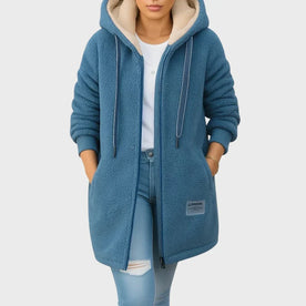 Jacket : Women's Hooded Teddy Jacket with Zip Closure in Blue van Vandaliamo